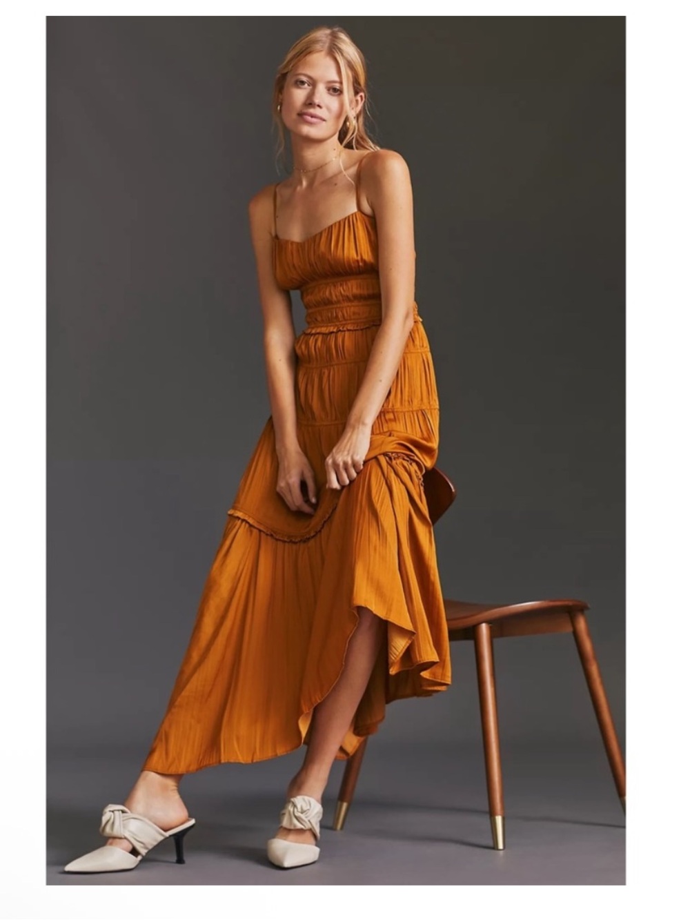 Anthropologie Rust Spaghetti-Strap Tiered Maxi Dress